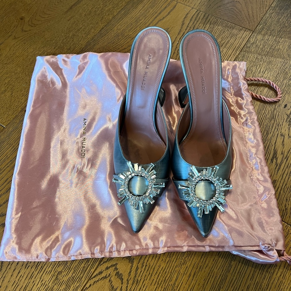 Amina Muaddi Silver Heels
